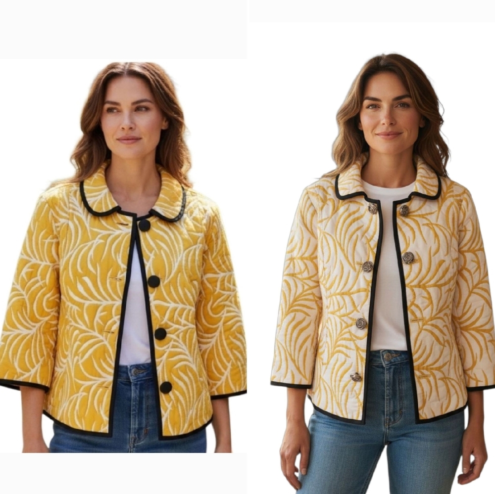 Trimdin Reversible 2-in-1 Quilted Yellow and White Patterned Jacket. Large.